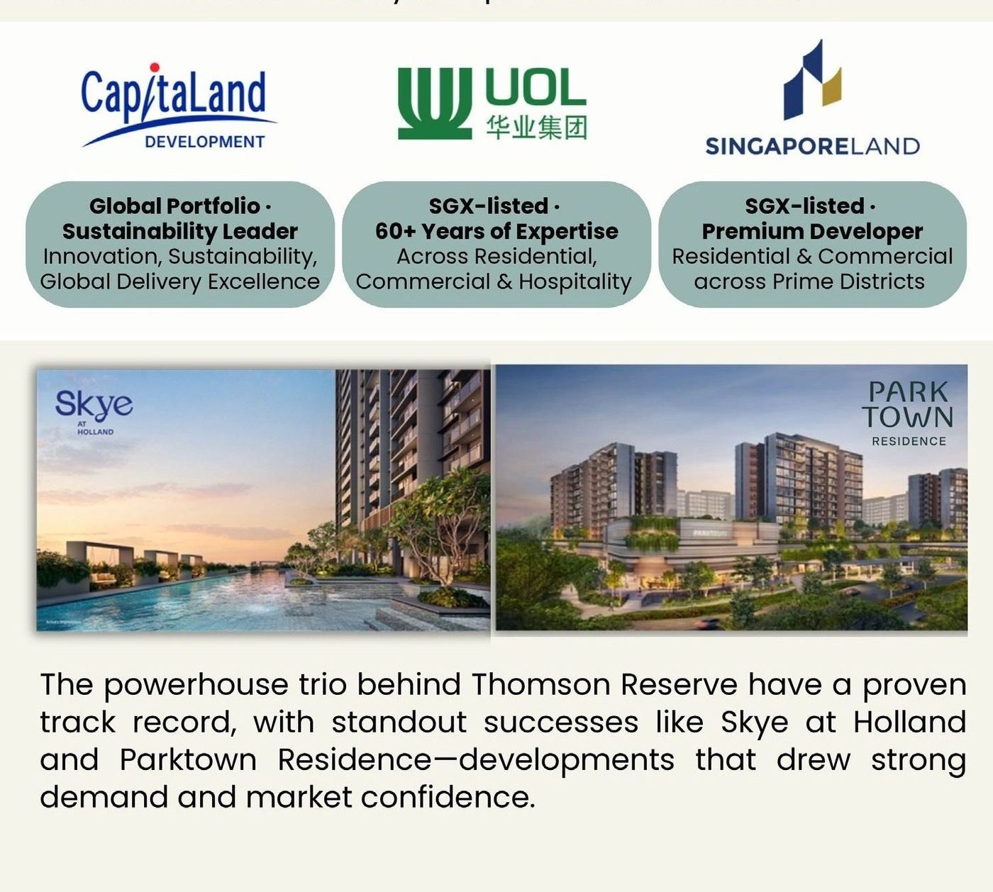 CapitaLand Development, UOL Group and SingaporeLand logos